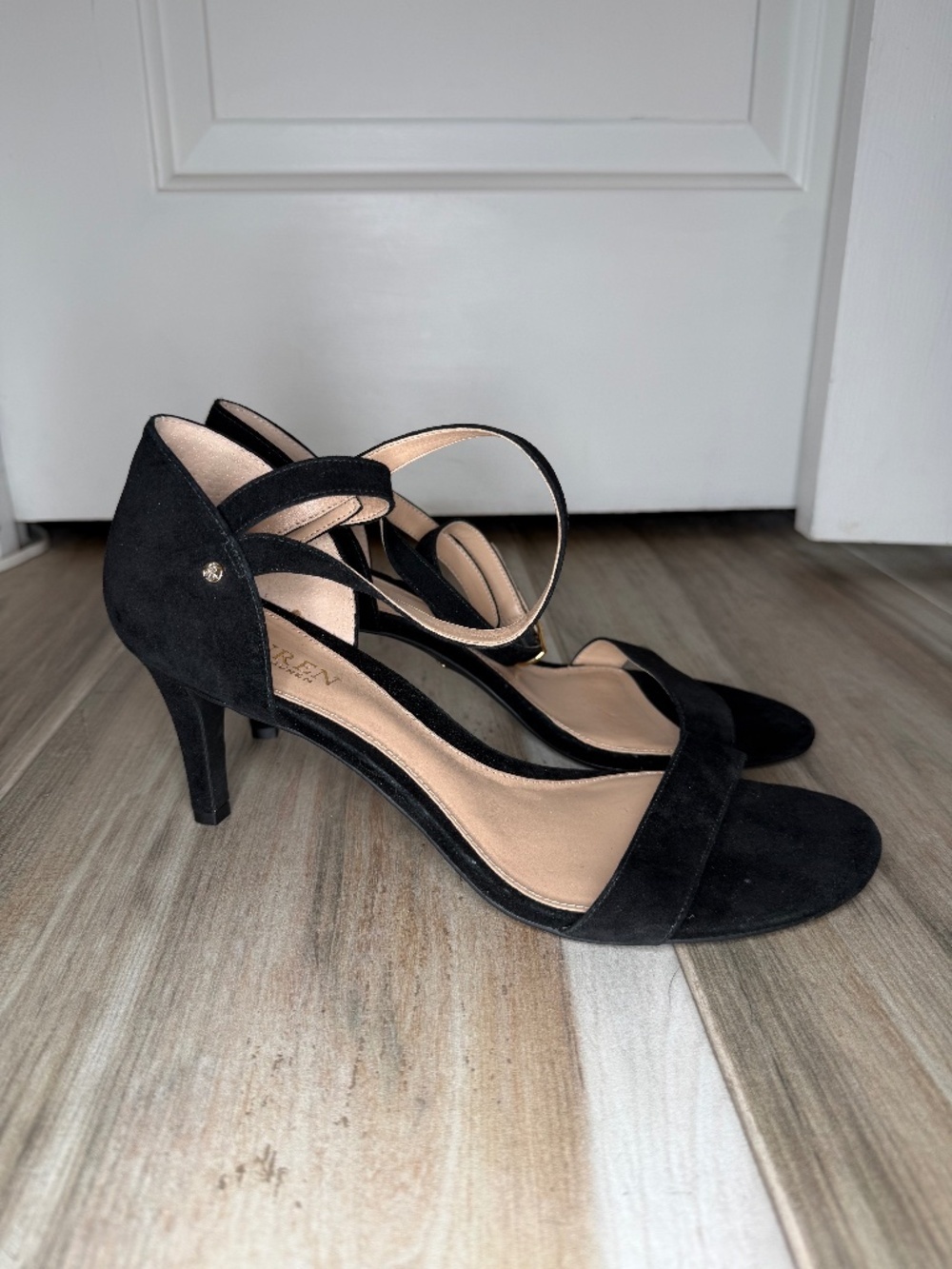 Lauren Ralph Lauren Glinda Heels Black Suede Open Toe Ankle Strap Women Sz 10B